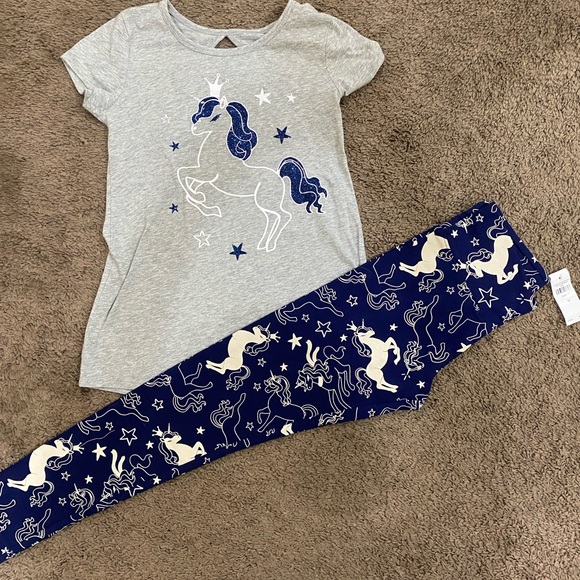 Girls Justice Glitter Unicorn leggings Outfit size 10/12 - Picture 2 of 7